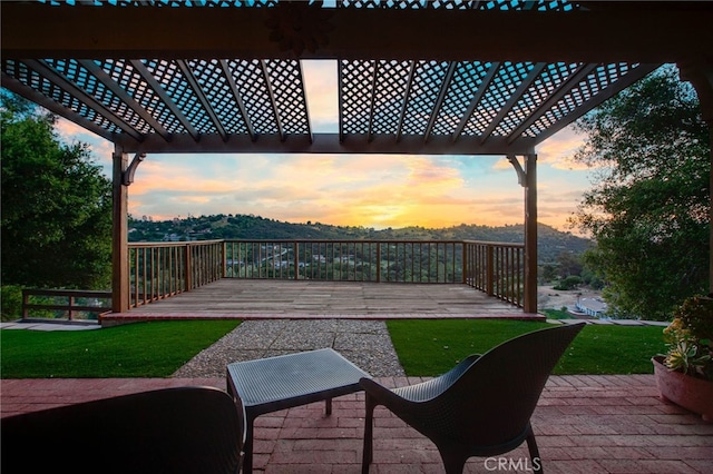 12140 Lilac Knolls Rd, Valley Center, CA 92082 - patio terrace at dusk with a deck and a pergola