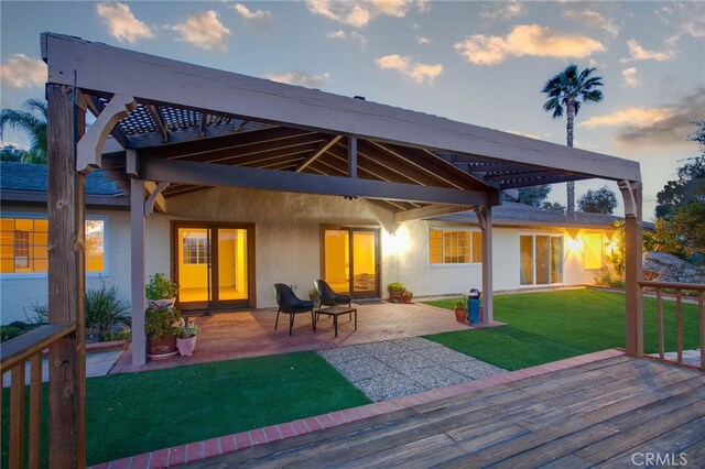12140 Lilac Knolls Rd, Valley Center, CA 92082 - rear view of property with a wooden deck, stucco siding, a yard, and a patio area