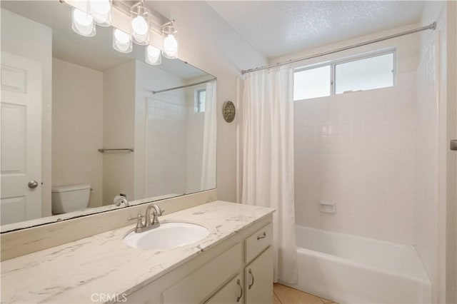 12140 Lilac Knolls Rd, Valley Center, CA 92082 - bathroom with shower / bath combo with shower curtain, toilet, tile patterned flooring, and vanity