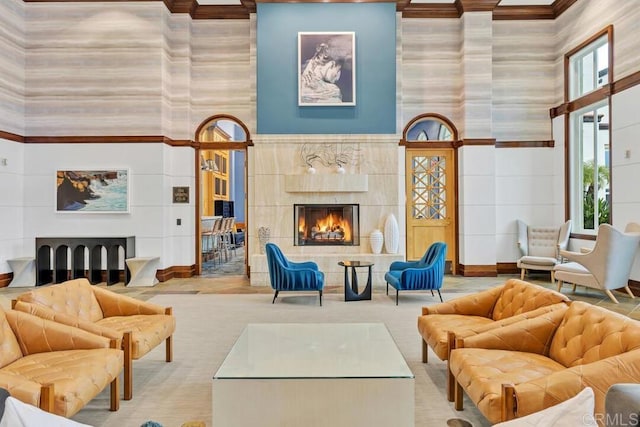 9253 Regents Unit A203, La Jolla, CA 92037 - lobby with a high ceiling, wallpapered walls, and ornamental molding