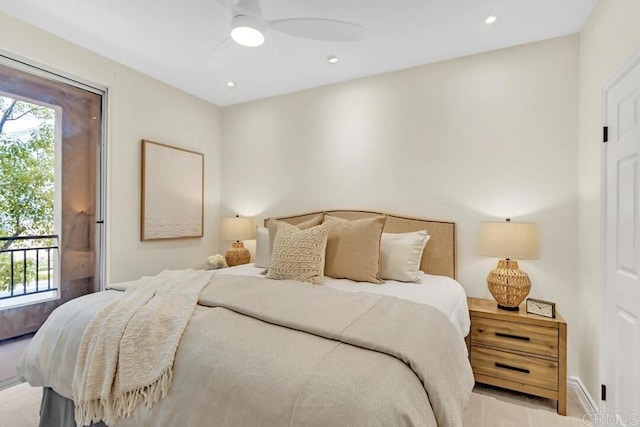 9253 Regents Unit A203, La Jolla, CA 92037 - bedroom featuring multiple windows, recessed lighting, a ceiling fan, and access to exterior