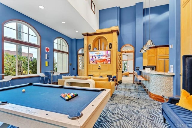 9253 Regents Unit A203, La Jolla, CA 92037 - recreation room with a high ceiling, recessed lighting, and pool table