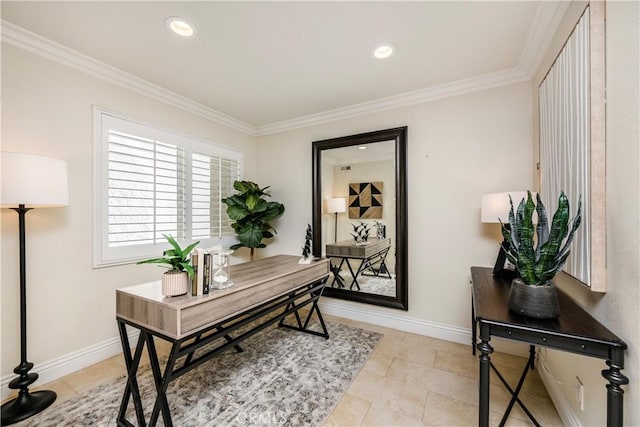 3 Terracima, Irvine, CA 92620 - home office featuring recessed lighting, baseboards, ornamental molding, and light tile patterned flooring