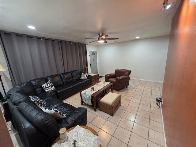 2998 Mary St, Riverside, CA 92506 - living area with light tile patterned flooring, a ceiling fan, and recessed lighting