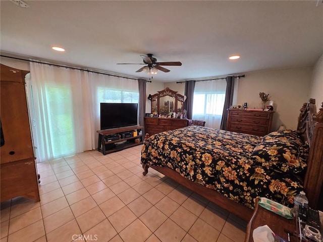 2998 Mary St, Riverside, CA 92506 - bedroom with light tile patterned floors, recessed lighting, and ceiling fan