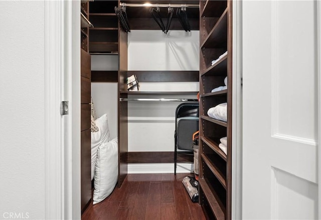 spacious closet with dark wood-type flooring