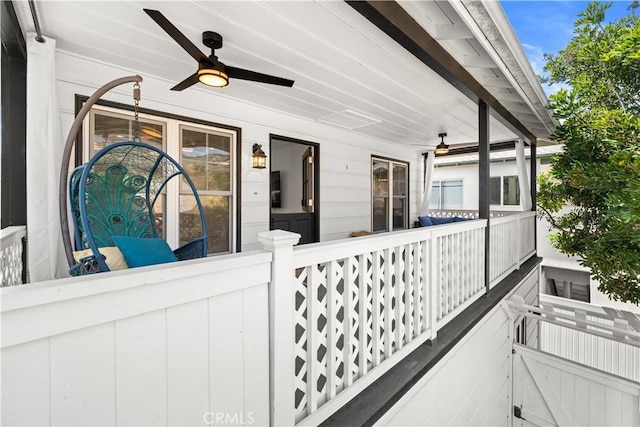 view of patio with a ceiling fan and covered porch