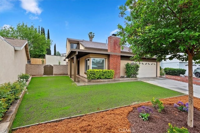 810 Hacienda Dr, Riverside, CA 92507 - view of front of property featuring stucco siding, a chimney, concrete driveway, and a front lawn