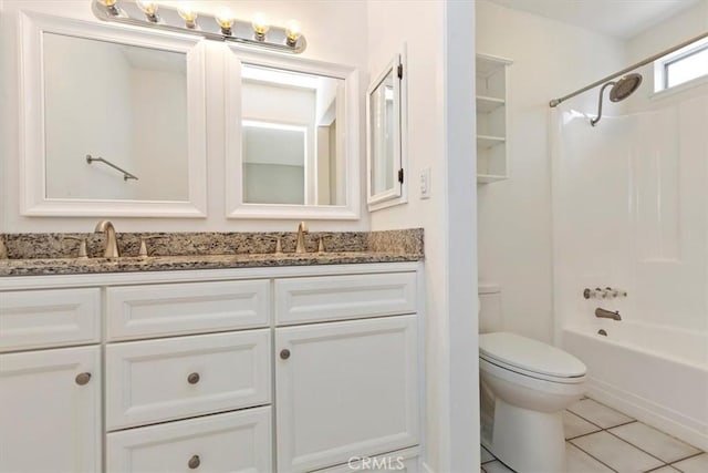 810 Hacienda Dr, Riverside, CA 92507 - bathroom featuring tile patterned flooring, double vanity, toilet, shower / bath combination, and a sink