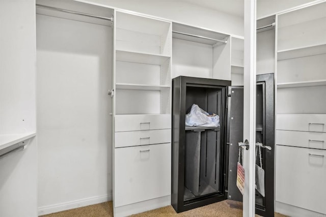 walk in closet with carpet floors
