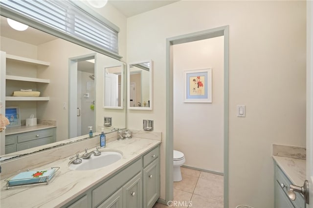 bathroom with tile patterned floors, vanity, and toilet