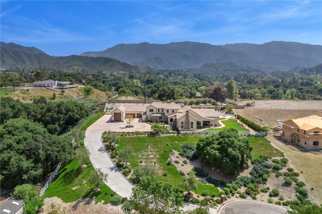 birds eye view of property with a mountain view