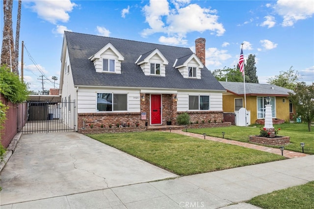 3520 Rosewood Pl, Riverside, CA 92506 - cape cod-style house with brick siding, driveway, a chimney, and a gate