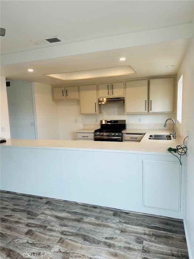 850W 157th Unit 6, Gardena, CA 90247 - kitchen with a sink, light countertops, stainless steel range oven, under cabinet range hood, and recessed lighting
