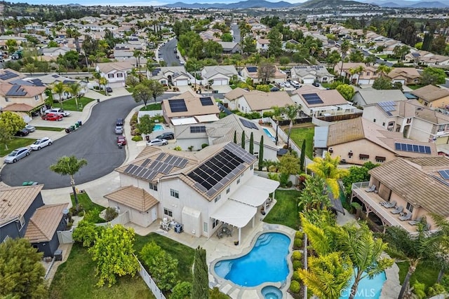 bird's eye view featuring a mountain view and a residential view