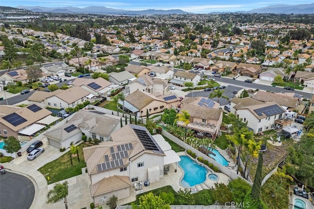 aerial view featuring a residential view and a mountain view