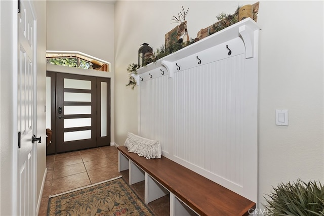 39080 Waterview Dr, Big Bear Lake, CA 92315 - mudroom with tile patterned flooring and a towering ceiling