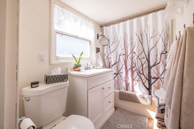 32950 Canyon Dr, Green Valley Lake, CA 92341 - full bath with toilet, shower / bath combination with curtain, and vanity