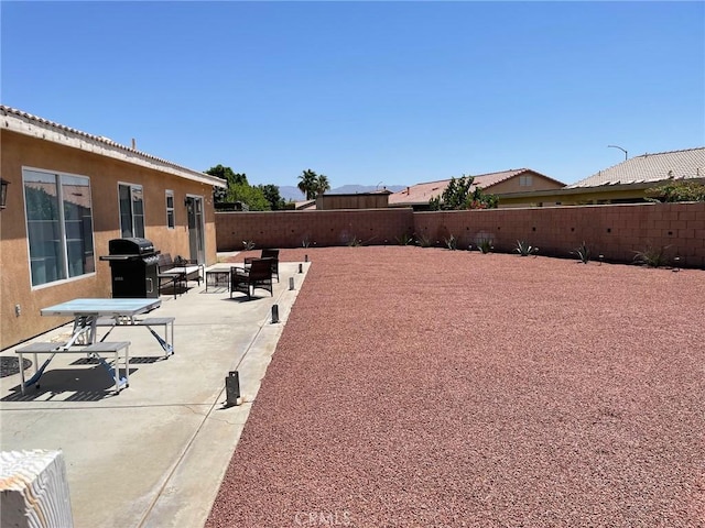 view of yard with a patio and a fenced backyard
