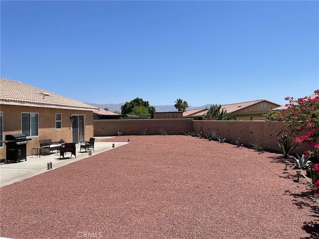 view of yard featuring a fenced backyard and a patio area