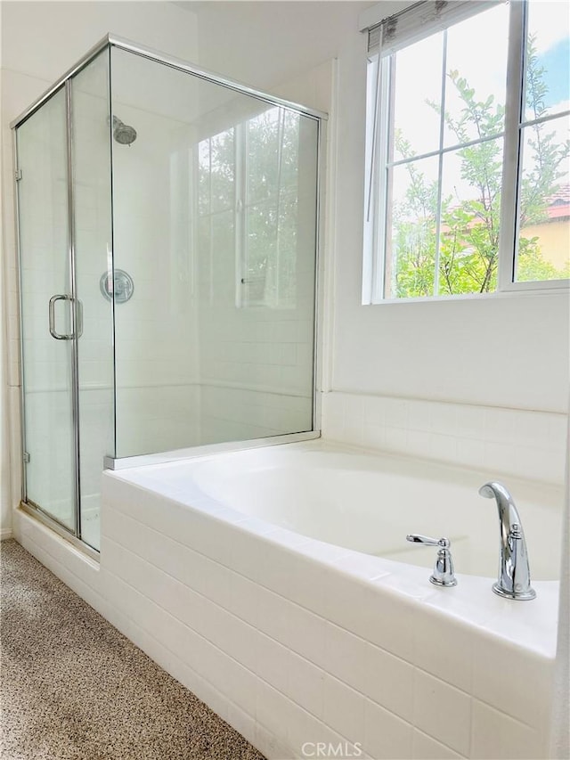 8054 Cresta Bella Rd, Rancho Cucamonga, CA 91730 - full bath featuring speckled floor, a bath, and a shower stall