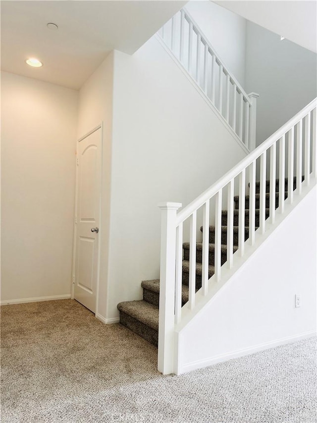 8054 Cresta Bella Rd, Rancho Cucamonga, CA 91730 - staircase featuring baseboards, carpet, and recessed lighting