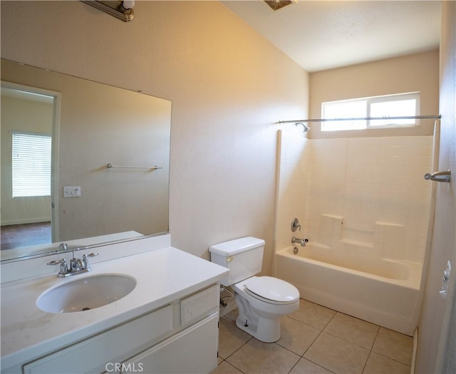 13025 Glendale Pl, Victorville, CA 92392 - bathroom featuring tile patterned floors, toilet, vanity, and shower / washtub combination