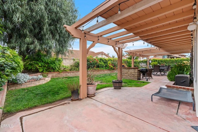 1144 Oriole Cir, Fillmore, CA 93015 - fenced backyard featuring a pergola, a patio, outdoor dining space, and a grill