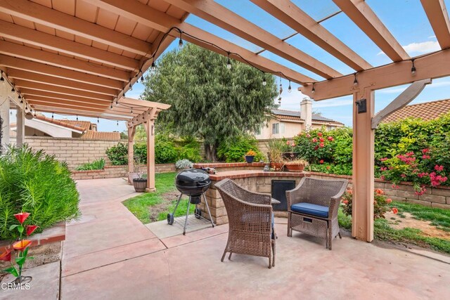 1144 Oriole Cir, Fillmore, CA 93015 - fenced backyard featuring a grill, a pergola, and a patio