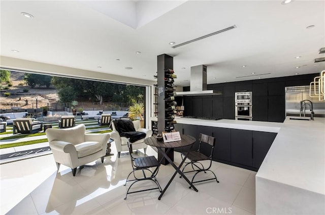 view of patio featuring an outdoor living space and a sink