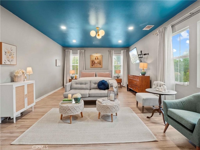22458 Plantation Ct, Saugus, CA 91350 - bedroom with light wood finished floors, visible vents, baseboards, and recessed lighting