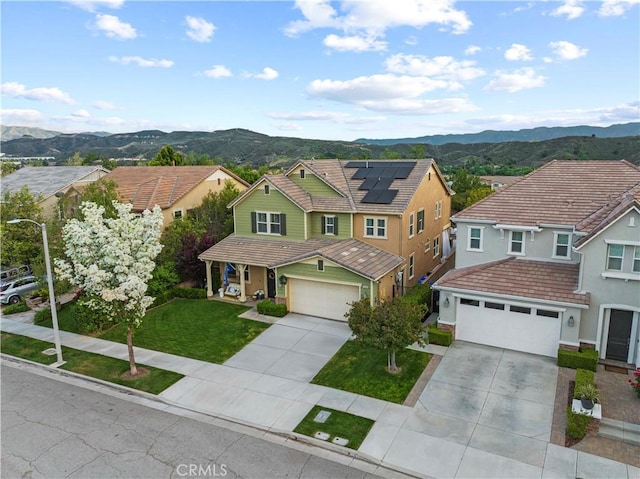22458 Plantation Ct, Saugus, CA 91350 - view of front of property with concrete driveway, stucco siding, a tiled roof, and a mountain view