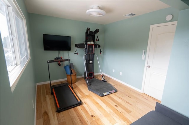 8491 Oak Glen Rd, Cherry Valley, CA 92223 - exercise area featuring wood finished floors and baseboards