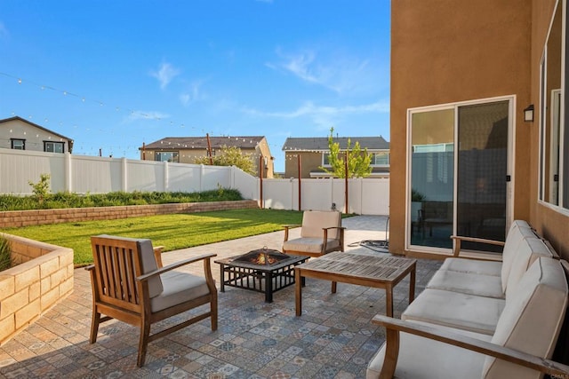 835 Orangedale Ave, Redlands, CA 92374 - view of patio / terrace with an outdoor living space with a fire pit and a fenced backyard