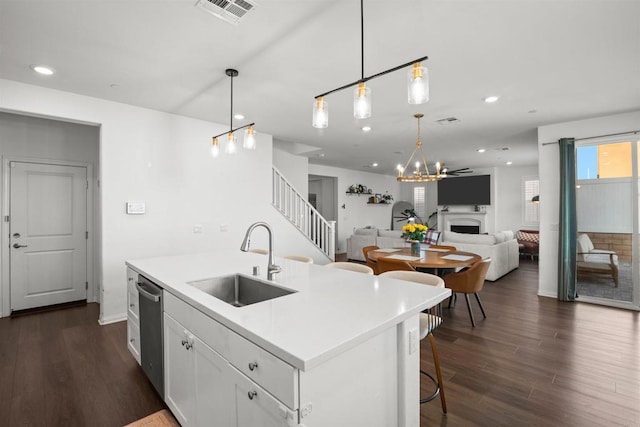 835 Orangedale Ave, Redlands, CA 92374 - kitchen featuring dark wood-style flooring, visible vents, recessed lighting, and a sink