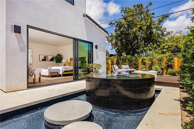 482 Costa Mesa St, Costa Mesa, CA 92627 - view of patio featuring fence, a wooden deck, and an outdoor living space