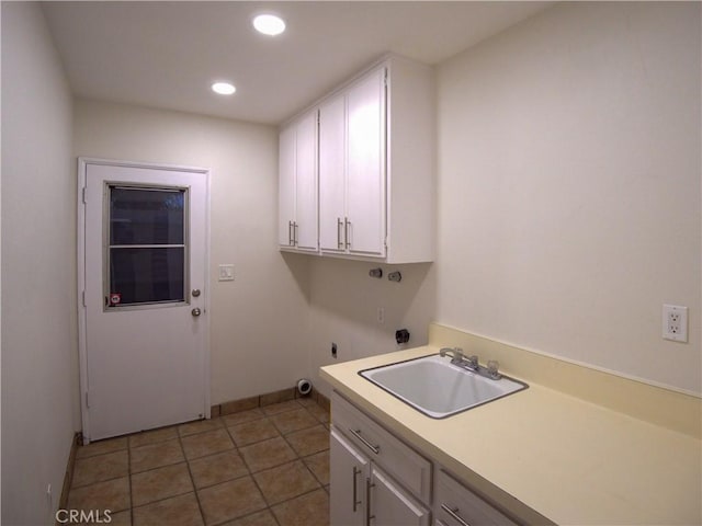 1446 Via Castilla, Palos Verdes Estates, CA 90274 - washroom with cabinet space, hookup for an electric dryer, baseboards, recessed lighting, and light tile patterned flooring