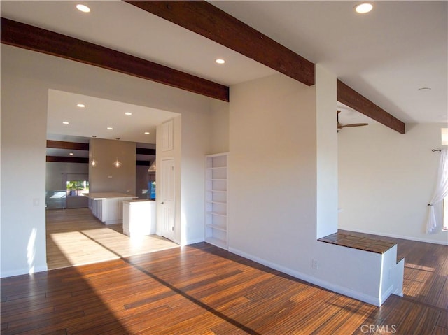 1446 Via Castilla, Palos Verdes Estates, CA 90274 - unfurnished living room featuring beam ceiling, wood finished floors, recessed lighting, and baseboards