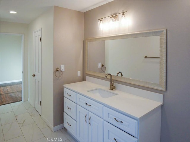 1446 Via Castilla, Palos Verdes Estates, CA 90274 - bathroom with marble finish flooring, vanity, recessed lighting, and baseboards