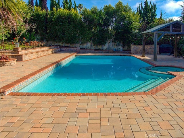 1446 Via Castilla, Palos Verdes Estates, CA 90274 - view of pool featuring a gazebo, a patio, a pool with connected hot tub, and a fenced backyard