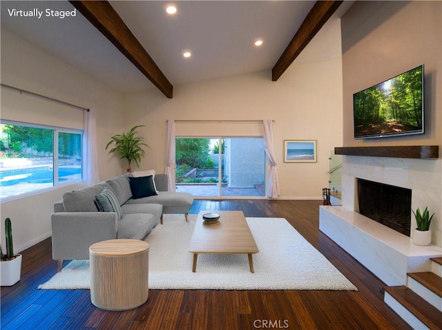 1446 Via Castilla, Palos Verdes Estates, CA 90274 - living area featuring baseboards, recessed lighting, a premium fireplace, and wood finished floors