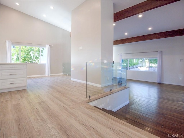 1446 Via Castilla, Palos Verdes Estates, CA 90274 - interior space featuring healthy amount of natural light, beam ceiling, wood finished floors, baseboards, and recessed lighting