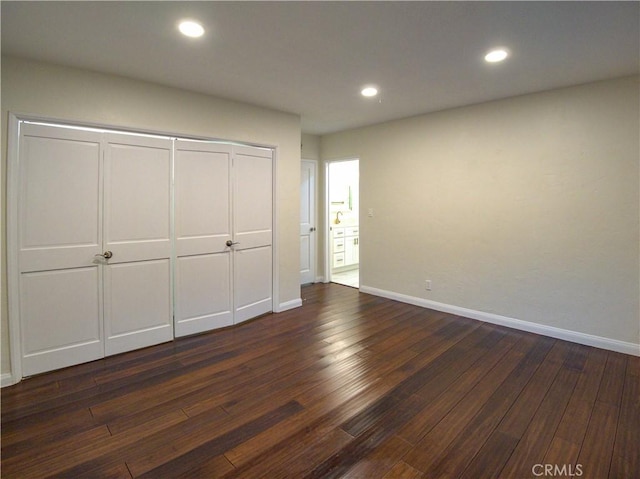 1446 Via Castilla, Palos Verdes Estates, CA 90274 - unfurnished bedroom with dark wood-style flooring, baseboards, recessed lighting, and a closet