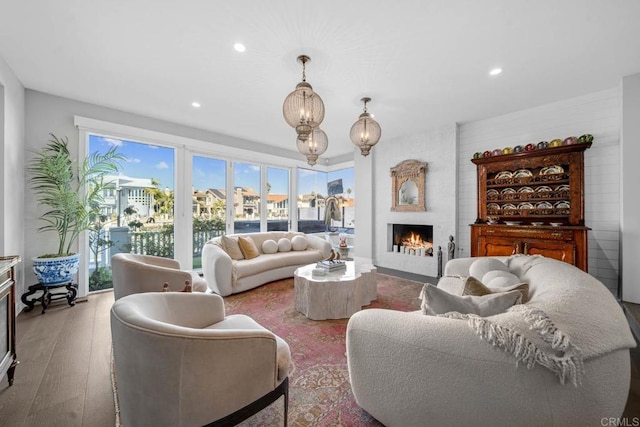 14 Buccaneer Way, Coronado, CA 92118 - living room featuring recessed lighting, wood finished floors, and a large fireplace