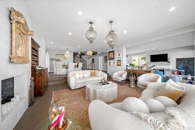 14 Buccaneer Way, Coronado, CA 92118 - living area featuring recessed lighting, wood finished floors, and a fireplace