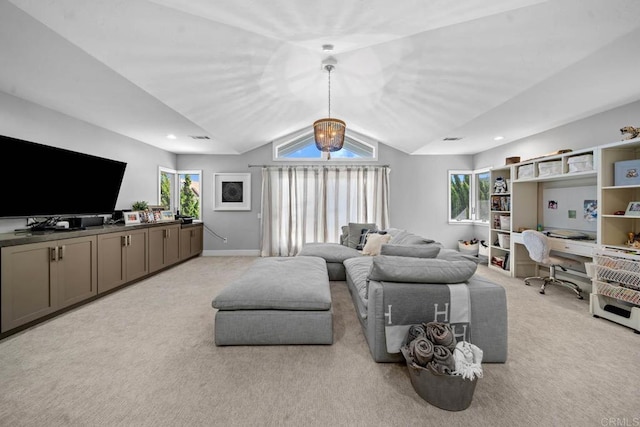 14 Buccaneer Way, Coronado, CA 92118 - living area with baseboards, visible vents, lofted ceiling, and carpet