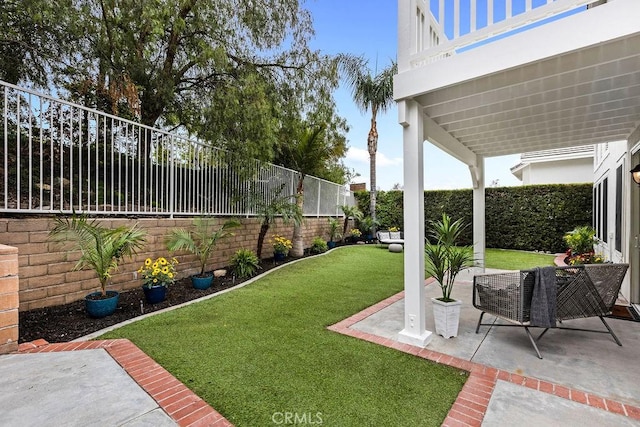 view of yard with a patio and a fenced backyard