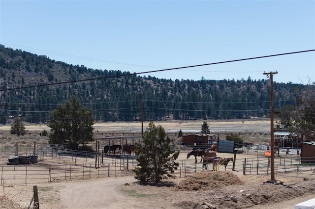 view of mountain feature featuring a rural view and a view of trees