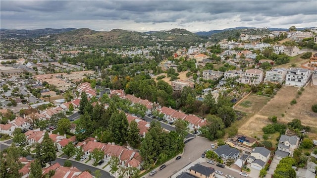 aerial view featuring a residential view and a mountain view