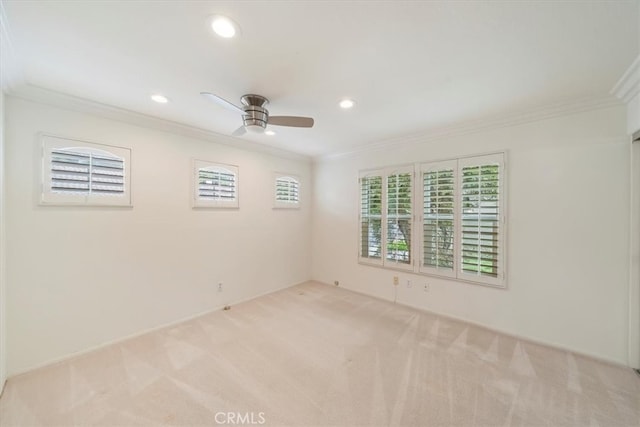 1616 Cormorant Dr, Carlsbad, CA 92011 - spare room with crown molding, ceiling fan, carpet, and recessed lighting